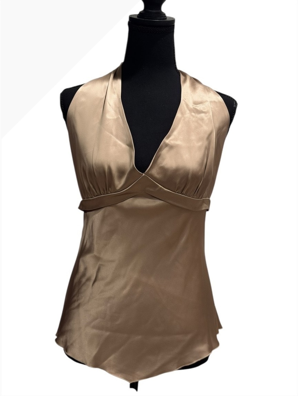 Walter Beige Satin Halter Top with Tie Back 100% Silk